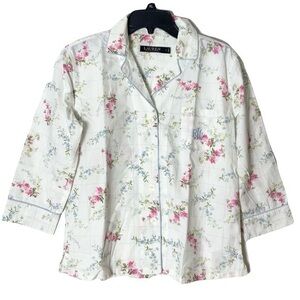 Nwot Lauren Ralph Lauren Floral Printed Pajama Shirt Top Size S Logo Embroidery